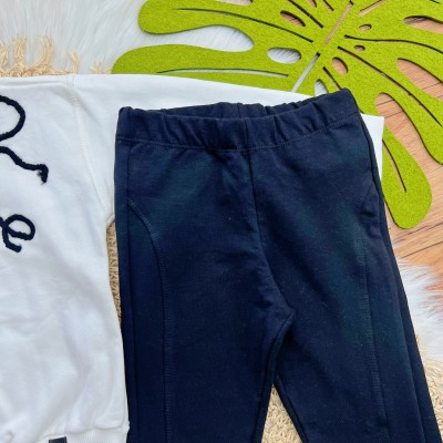 Conj. Casaco de Moletom com Laço Preto e Calça Legging Montaria - Off White
